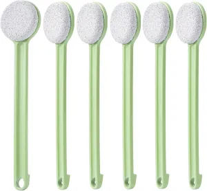 Pumice Stone for Feet with Long Handle 14", 6 Pcs Hard Skin Callus Remover, Scrubber and Exfoliator for Dead Dry Skin, Softer & Smoother Feet, Pedicure Tool (Straight) Green