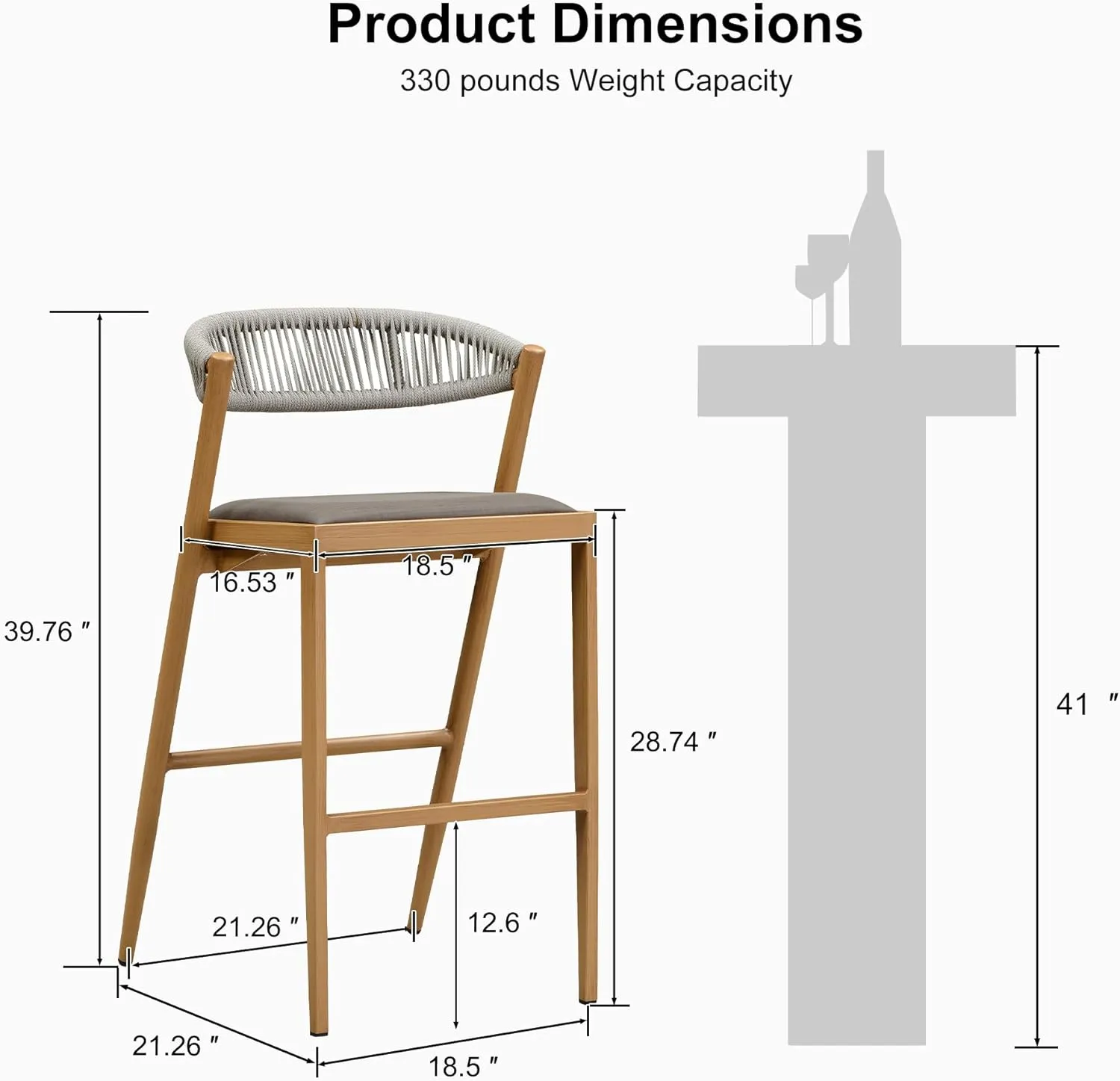 PURPLE LEAF Bar Stool Set of 2 Patio Aluminum Bistro Rattan Modern with Back and Cushion Outdoor Wicker Bar Height Stool for Garden Kitchen Brown Deep Teak