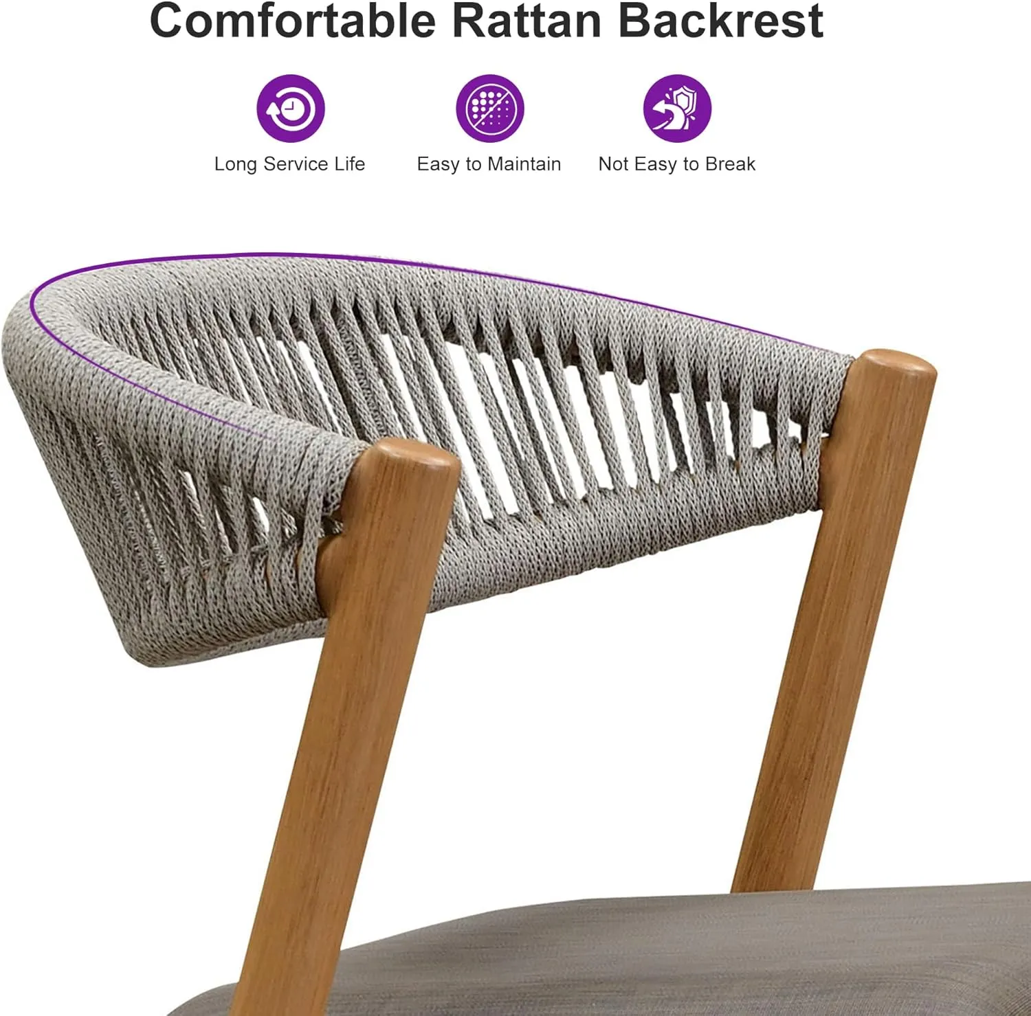 PURPLE LEAF Bar Stool Set of 2 Patio Aluminum Bistro Rattan Modern with Back and Cushion Outdoor Wicker Bar Height Stool for Garden Kitchen Brown Deep Teak
