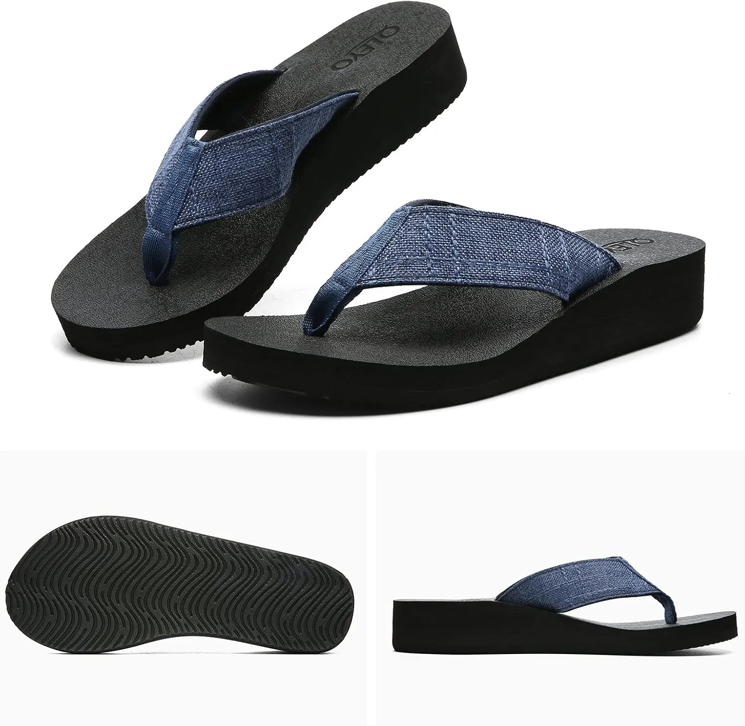 QLEYO Women's Platform Flip Flop with Arch Support, Comfortable Yoga Mat Wedge Flip-Flops, Athletic Walking Thong Slippers for Vacation/Shopping Mall/Wandering/Gathering