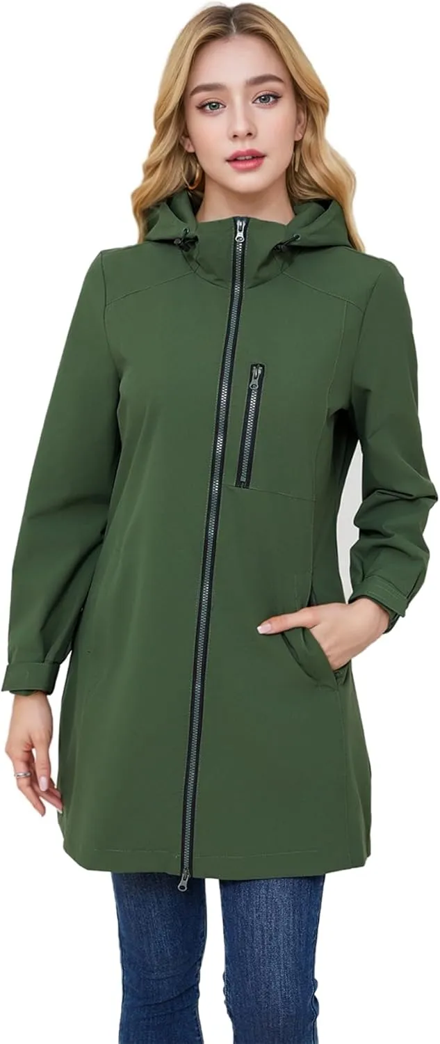 Rain Jackets for Women,Long Windbreaker Jacket with Hooded,Windproof winter Jacket for Running,Lightweight Raincoat