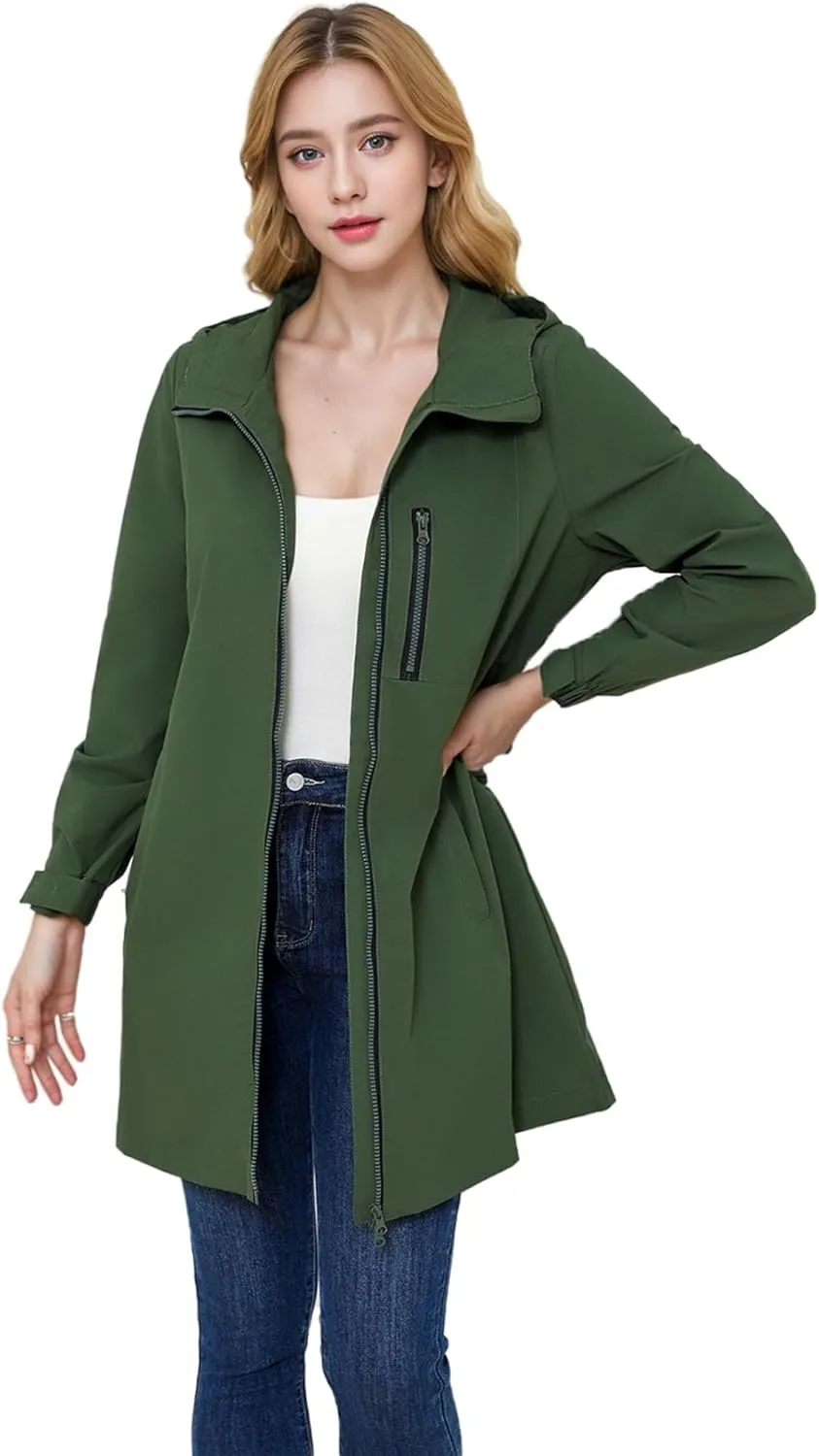Rain Jackets for Women,Long Windbreaker Jacket with Hooded,Windproof winter Jacket for Running,Lightweight Raincoat