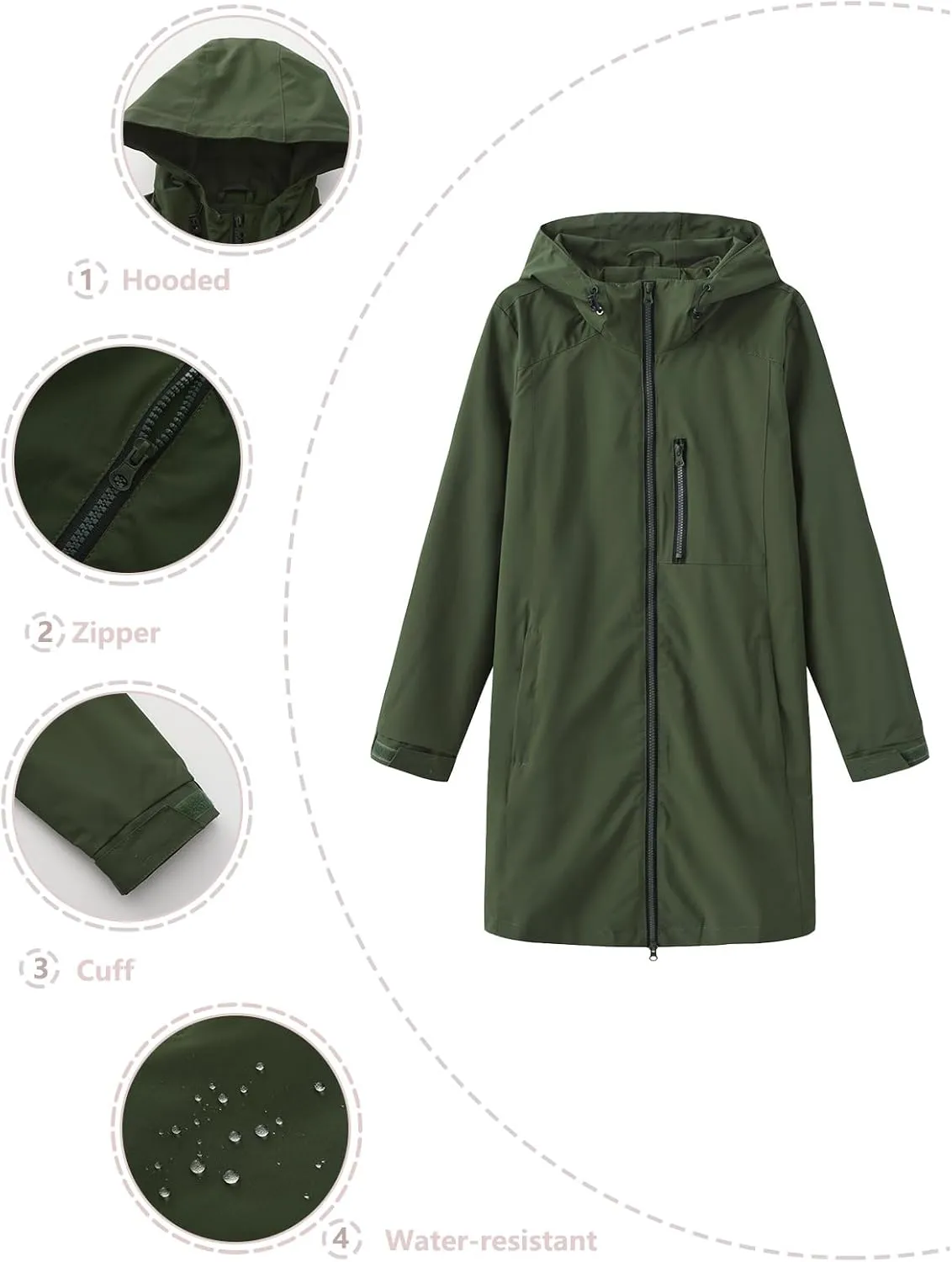 Rain Jackets for Women,Long Windbreaker Jacket with Hooded,Windproof winter Jacket for Running,Lightweight Raincoat