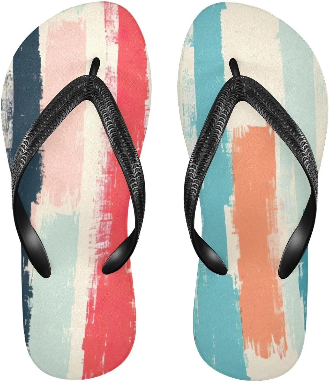 Rainbow Stripe Flip Flop Beach Summer Casual Sandal for Women & Men Shower Shoes XS