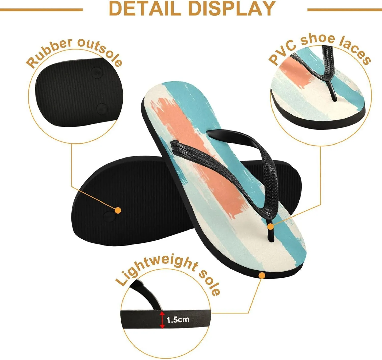 Rainbow Stripe Flip Flop Beach Summer Casual Sandal for Women & Men Shower Shoes XS