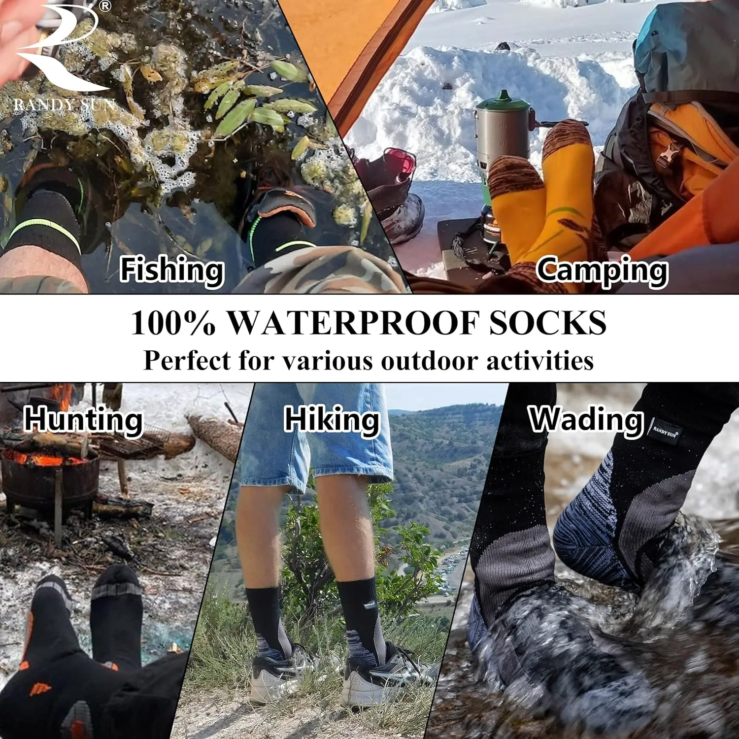RANDY SUN Waterproof Skiing Socks, [SGS Certified] Unisex Knee High Breathable Hiking Trekking Sock 1 Pair