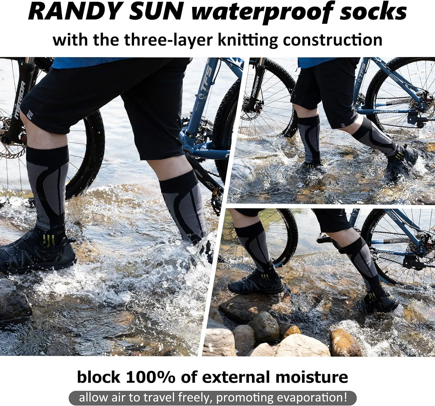 RANDY SUN Waterproof Skiing Socks, [SGS Certified] Unisex Knee High Breathable Hiking Trekking Sock 1 Pair