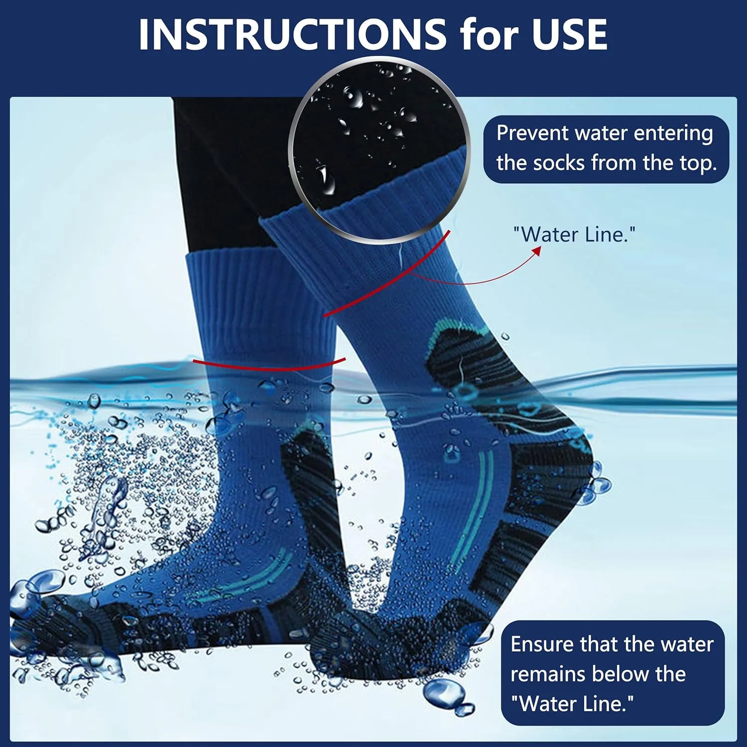 RANDY SUN Waterproof Skiing Socks, [SGS Certified] Unisex Knee High Breathable Hiking Trekking Sock 1 Pair