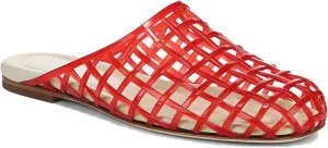 Red Mesh Jelly Mules for Women Clear Hollow Closed Toe Flat Sandals Beach Jellies Slippers Summer Slide Shoes