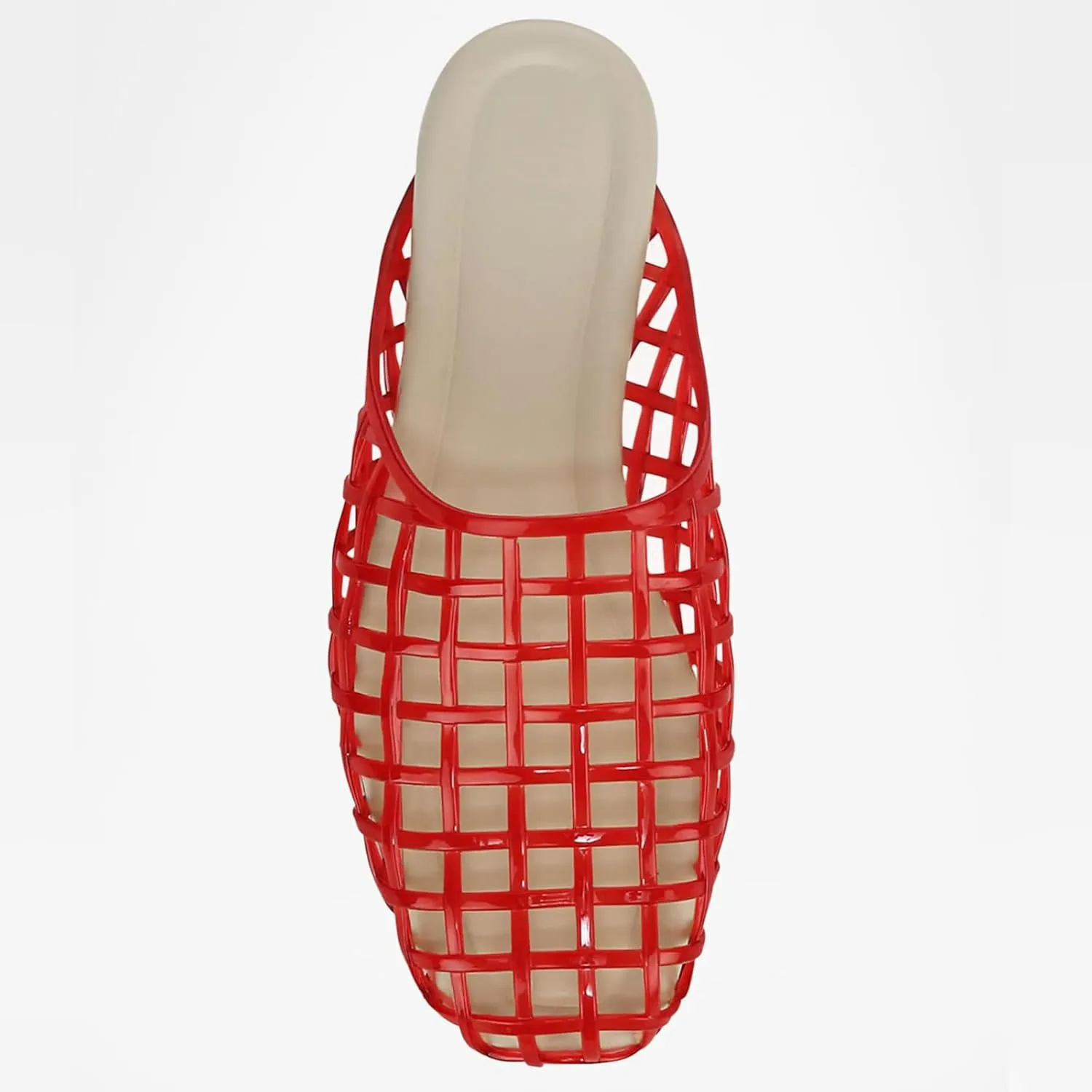 Red Mesh Jelly Mules for Women Clear Hollow Closed Toe Flat Sandals Beach Jellies Slippers Summer Slide Shoes
