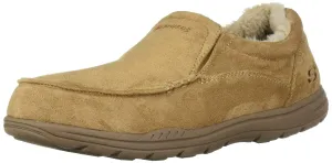 Reliable service Cushioned 66445 Slip Mens X Expected Comfortable Suede Tan Skechers On Slippers Quality-assured