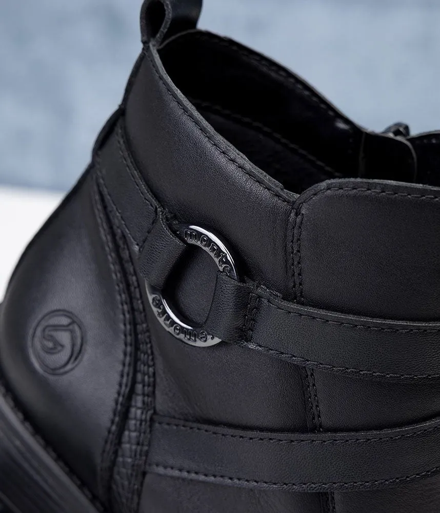 Remonte Classic Black Leather Ankle Boots