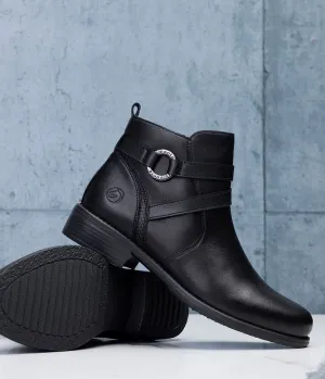 Remonte Classic Black Leather Ankle Boots