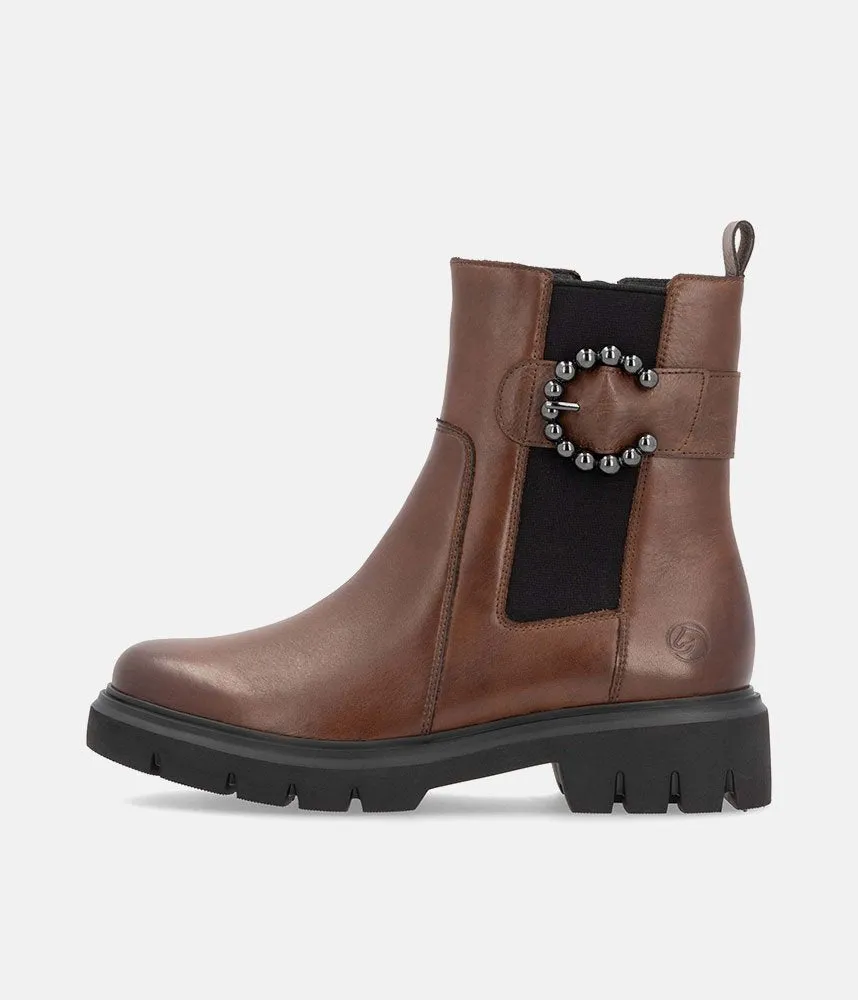 Remonte Fashionable Brown Leather Ankle Boots