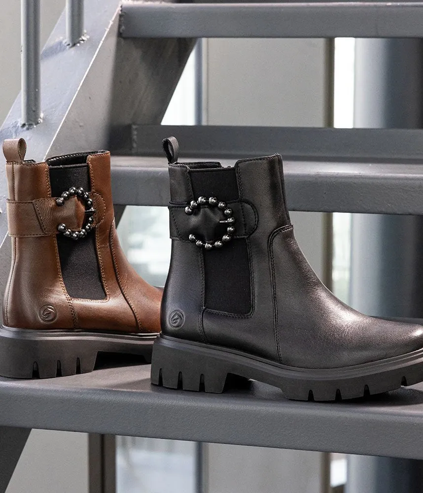 Remonte Fashionable Brown Leather Ankle Boots