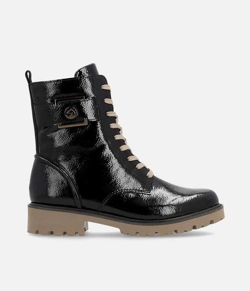 Remonte Trendy Black Patent Lace Up Boots
