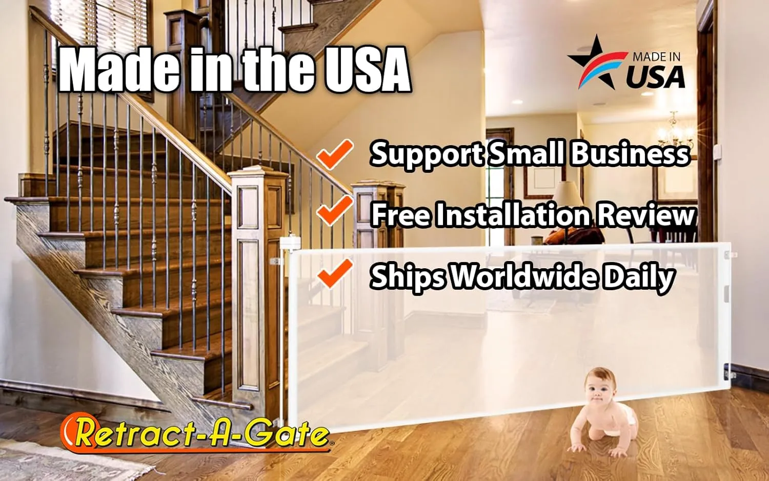 Retract-A-Gate 52" White: The Original and only Made in USA Retractable Baby, Dog, & Cat Gate