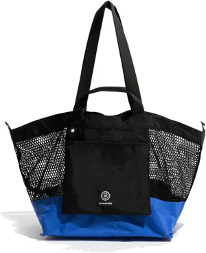 Reversible Mesh Canvas Tote Bag - Two-Tone Patchwork Shoulder Bag, Lightweight & Foldable for Beach, Gym, Travel