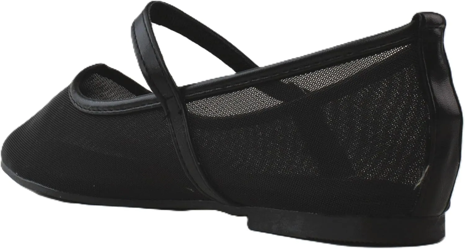 RF ROOM OF FASHION Women's Buckle Strap Mesh Mary Jane Ballet Flats