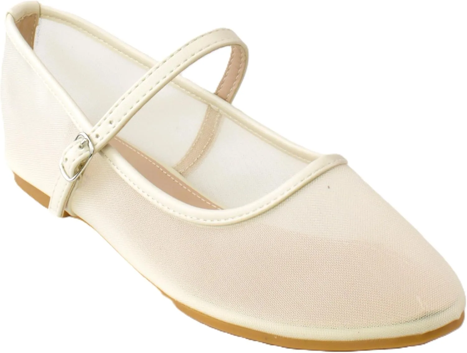 RF ROOM OF FASHION Women's Buckle Strap Mesh Mary Jane Ballet Flats