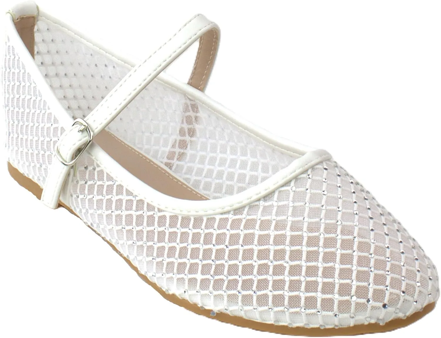 RF ROOM OF FASHION Women's Buckle Strap Mesh Mary Jane Ballet Flats