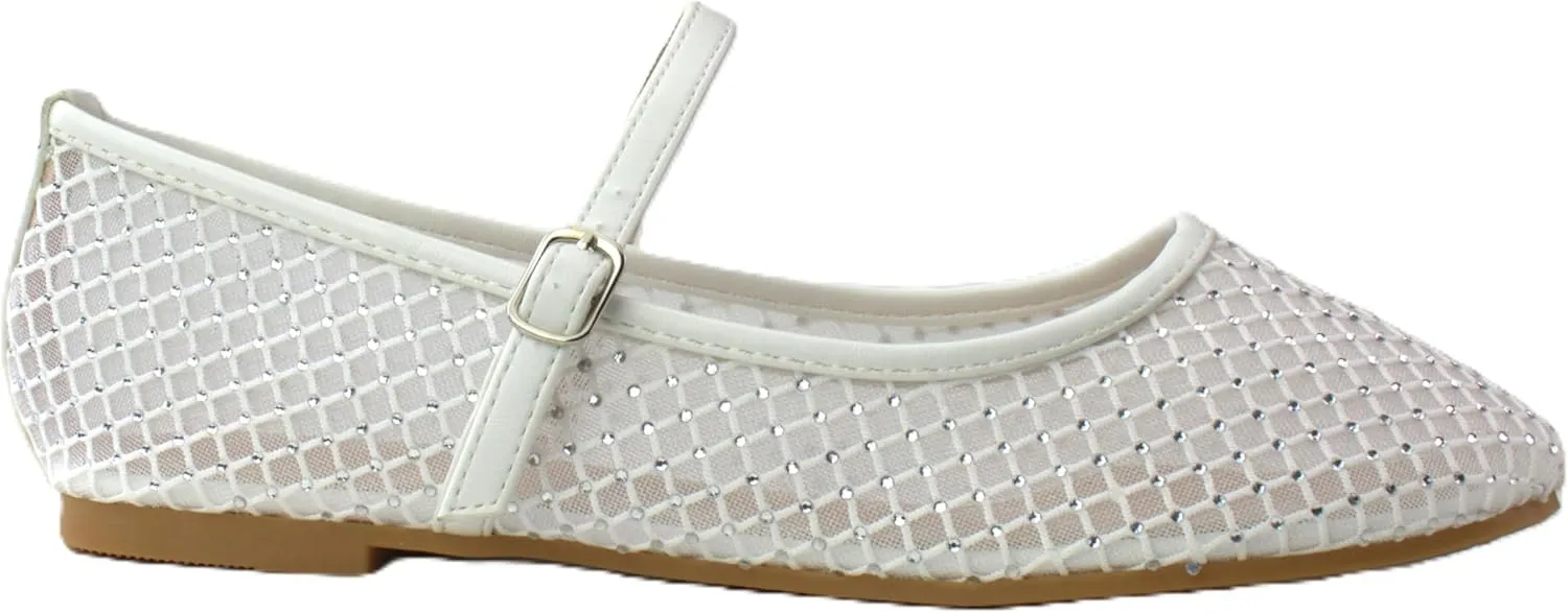 RF ROOM OF FASHION Women's Buckle Strap Mesh Mary Jane Ballet Flats