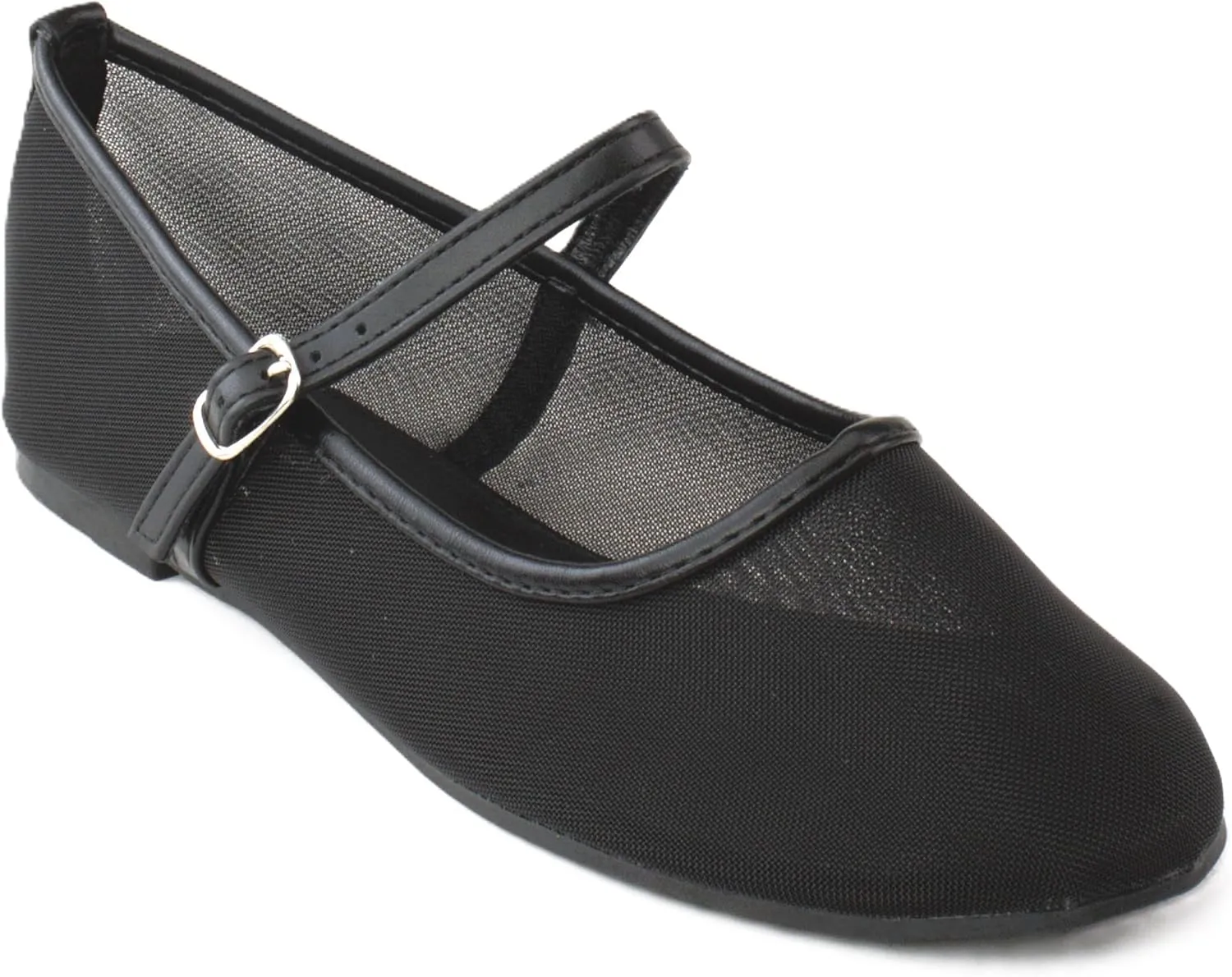 RF ROOM OF FASHION Women's Buckle Strap Mesh Mary Jane Ballet Flats