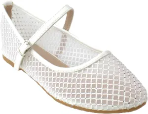 RF ROOM OF FASHION Women's Buckle Strap Mesh Mary Jane Ballet Flats