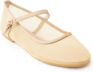 RF ROOM OF FASHION Women's Buckle Strap Mesh Mary Jane Ballet Flats