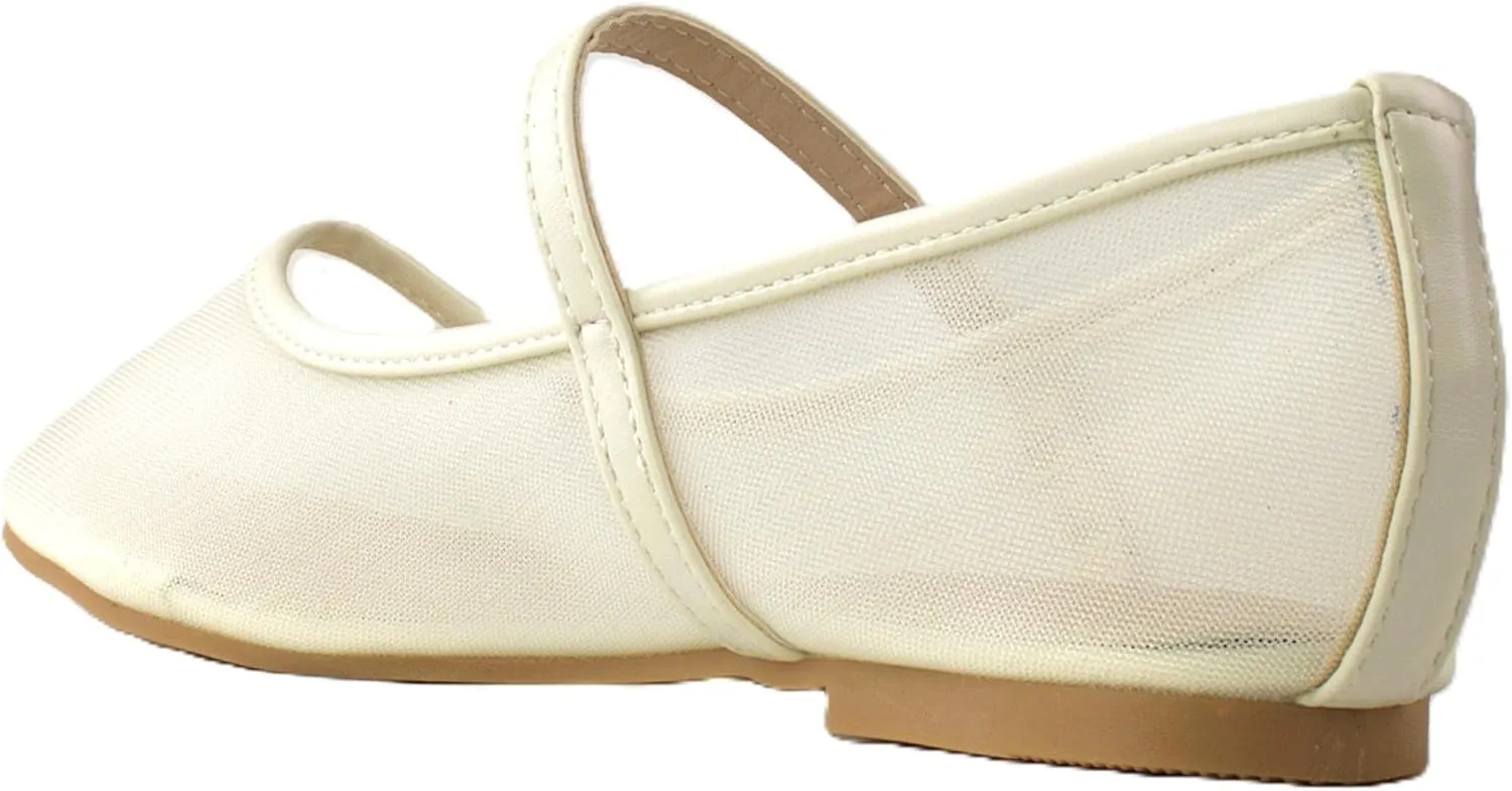RF ROOM OF FASHION Women's Buckle Strap Mesh Mary Jane Ballet Flats