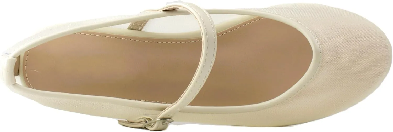 RF ROOM OF FASHION Women's Buckle Strap Mesh Mary Jane Ballet Flats