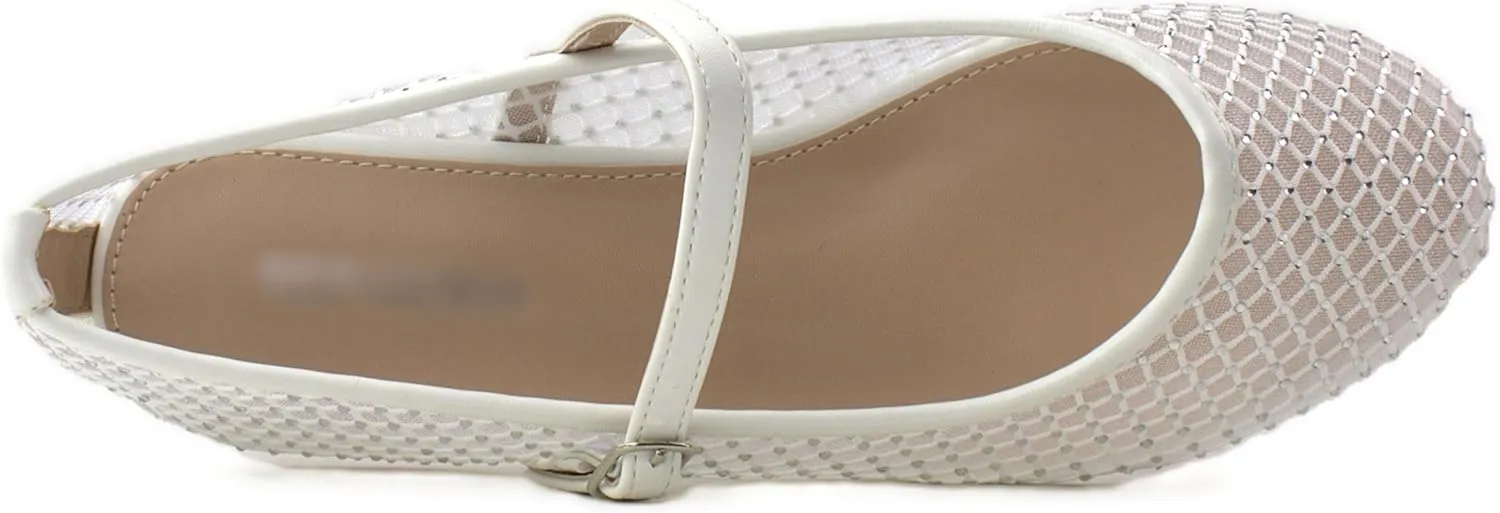 RF ROOM OF FASHION Women's Buckle Strap Mesh Mary Jane Ballet Flats