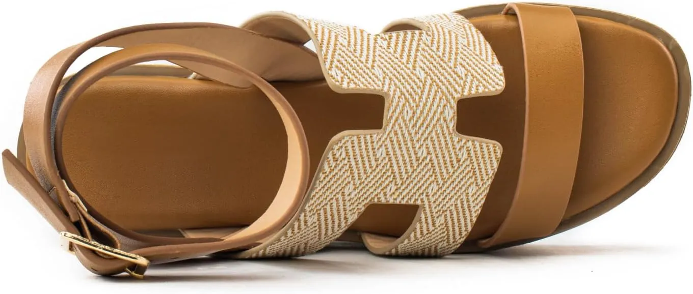 RF ROOM OF FASHION Women's Trendy Cutout Band Ankle Buckle Strap Cork Platform Wedge Sandals