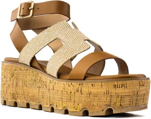 RF ROOM OF FASHION Women's Trendy Cutout Band Ankle Buckle Strap Cork Platform Wedge Sandals