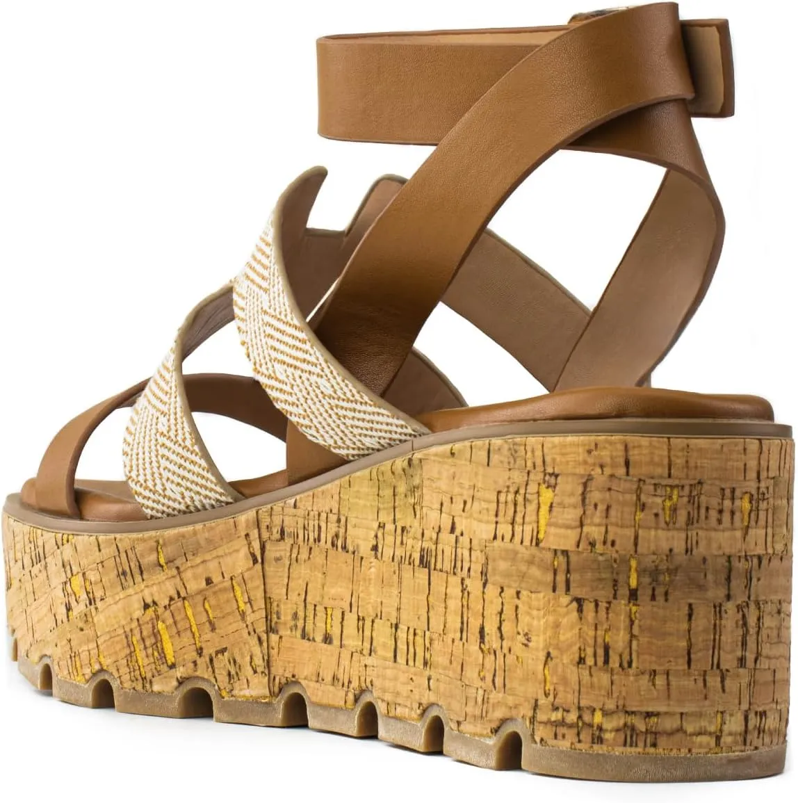 RF ROOM OF FASHION Women's Trendy Cutout Band Ankle Buckle Strap Cork Platform Wedge Sandals