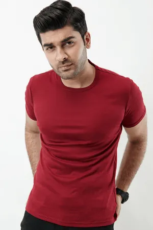 Ribbed Crewneck T-Shirt – Maroon