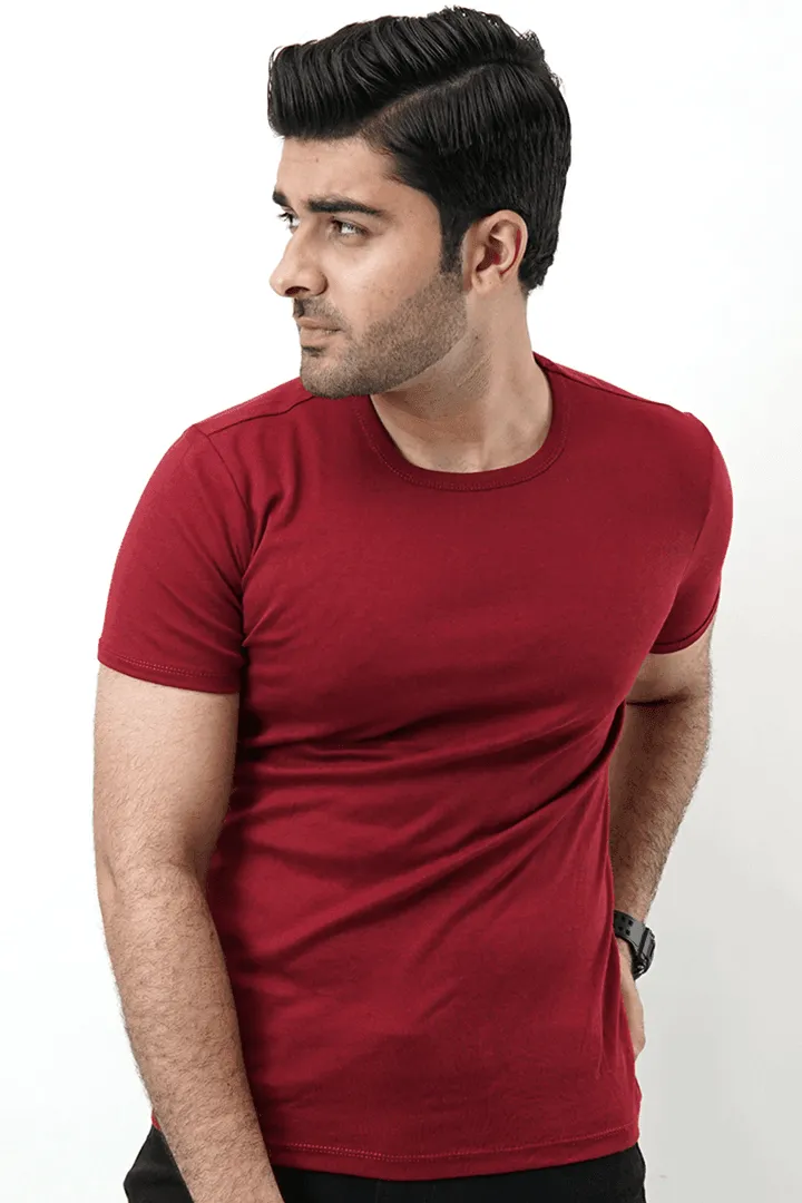 Ribbed Crewneck T-Shirt – Maroon