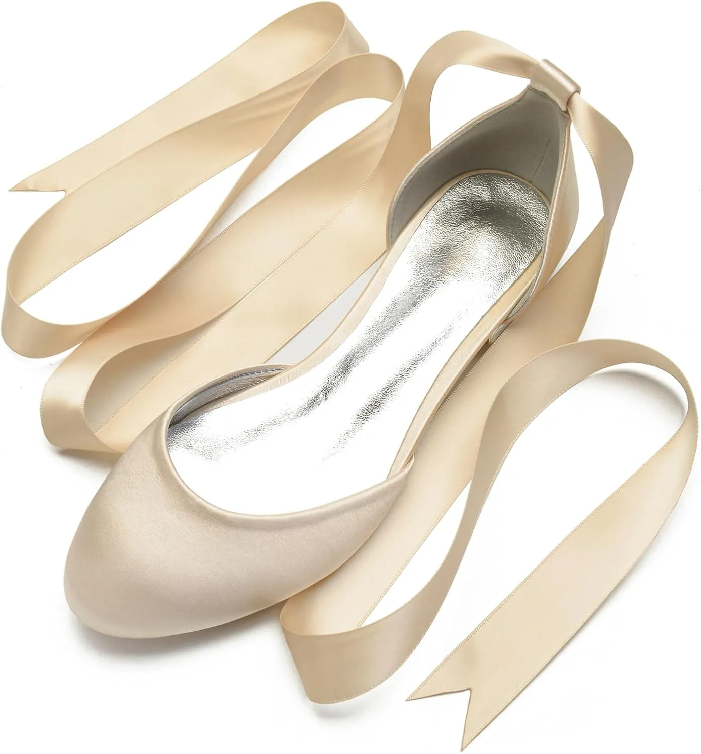 Ribbon Tie Wedding Flats for Bride 5047-62 Satin Comfortable Round Toe Party Dress Pumps Ballet Flat Shoes