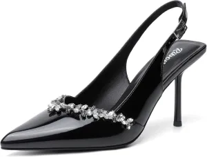 RIBONGZ Sexy Slingback Pumps Elegant Dressy Heels for Women Closed Toe Pointy High Heels Wedding Bride Prom Party Evening Shoes