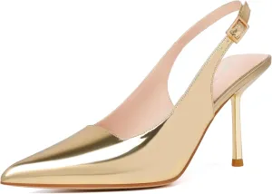 RIBONGZ Sexy Slingback Pumps Elegant Dressy Heels for Women Closed Toe Pointy High Heels Wedding Bride Prom Party Evening Shoes