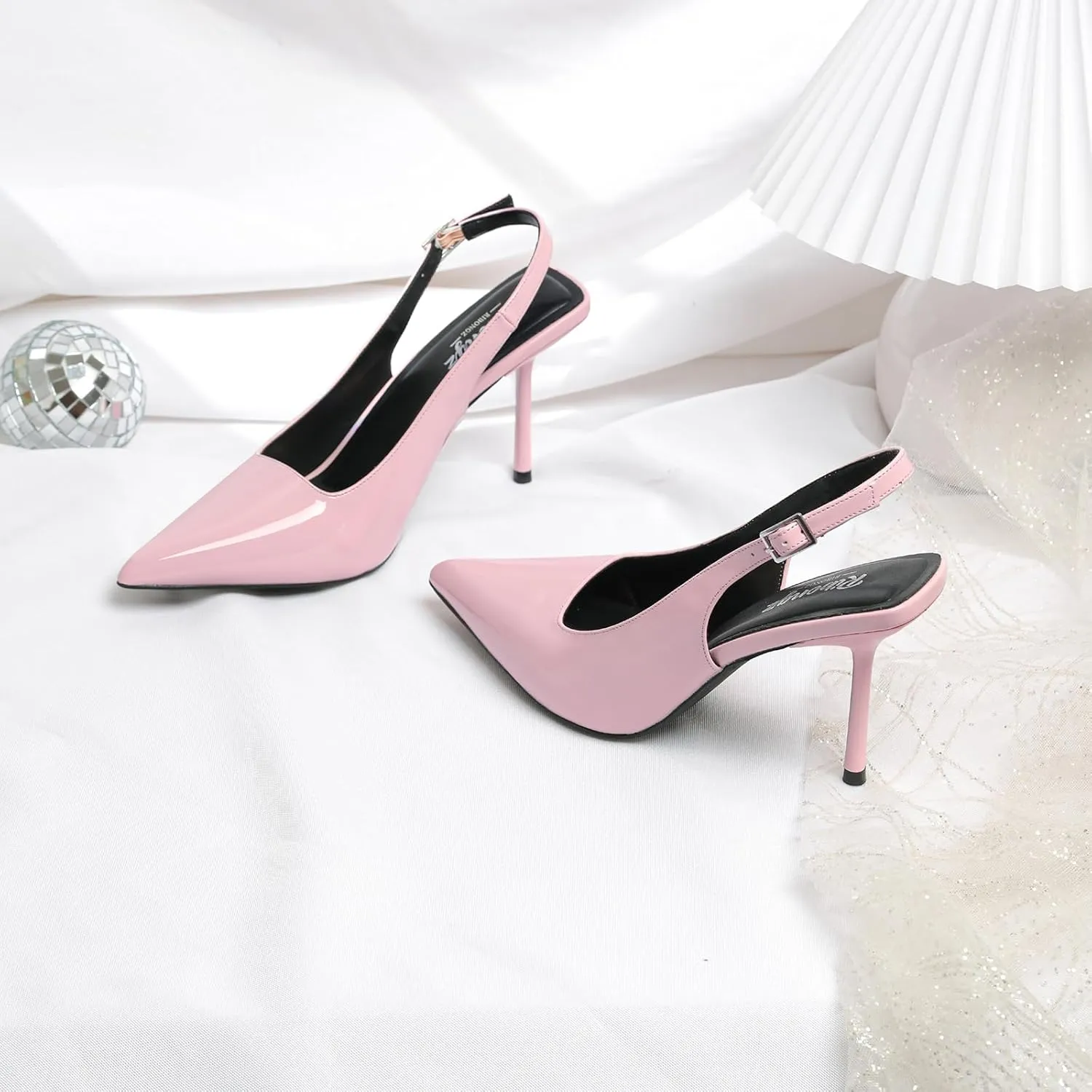 RIBONGZ Sexy Slingback Pumps Elegant Dressy Heels for Women Closed Toe Pointy High Heels Wedding Bride Prom Party Evening Shoes