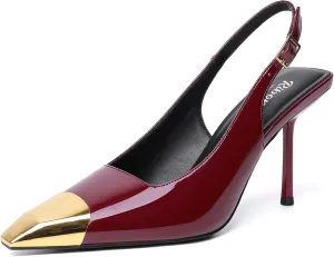 RIBONGZ Sexy Slingback Pumps Elegant Dressy Heels for Women Closed Toe Pointy High Heels Wedding Bride Prom Party Evening Shoes