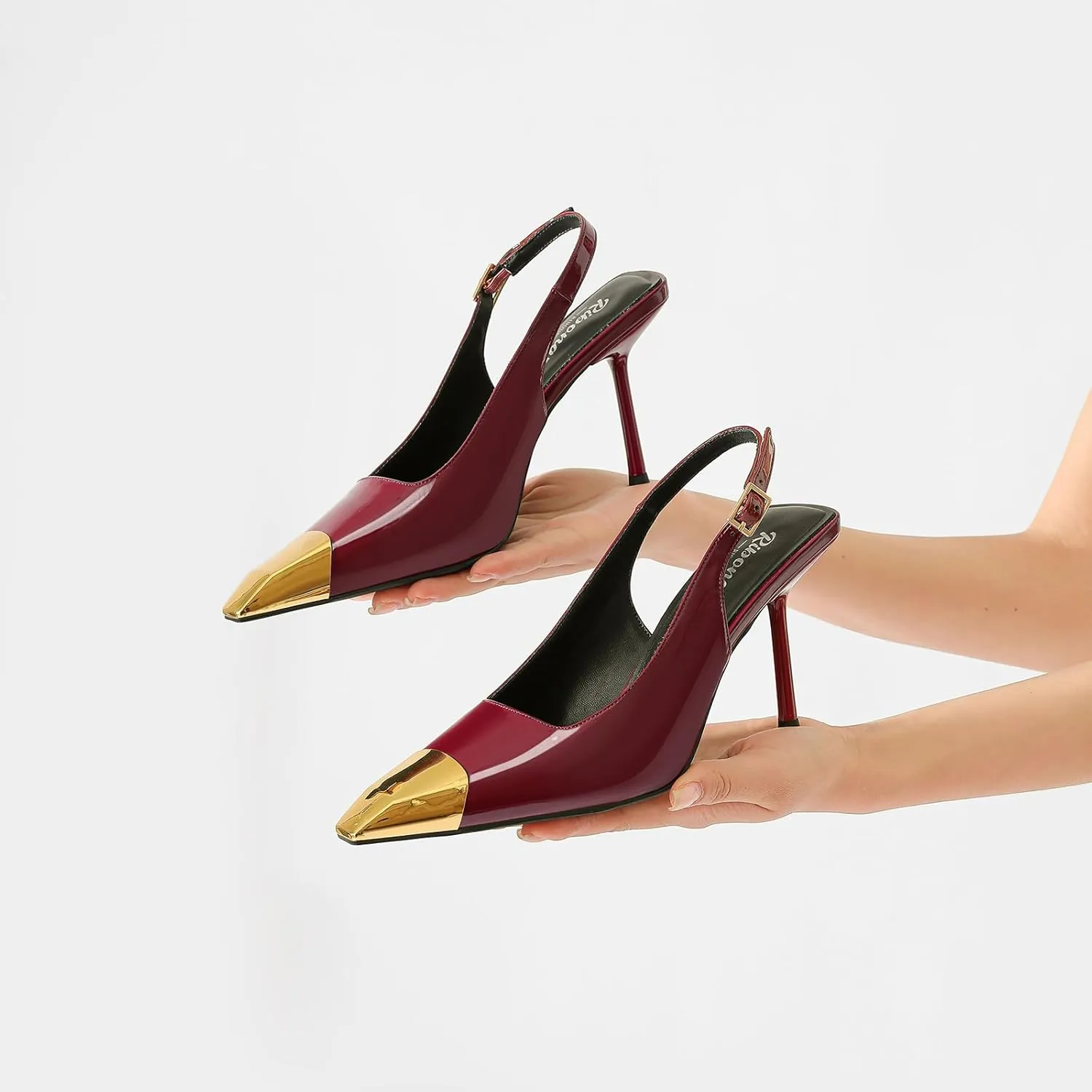 RIBONGZ Sexy Slingback Pumps Elegant Dressy Heels for Women Closed Toe Pointy High Heels Wedding Bride Prom Party Evening Shoes