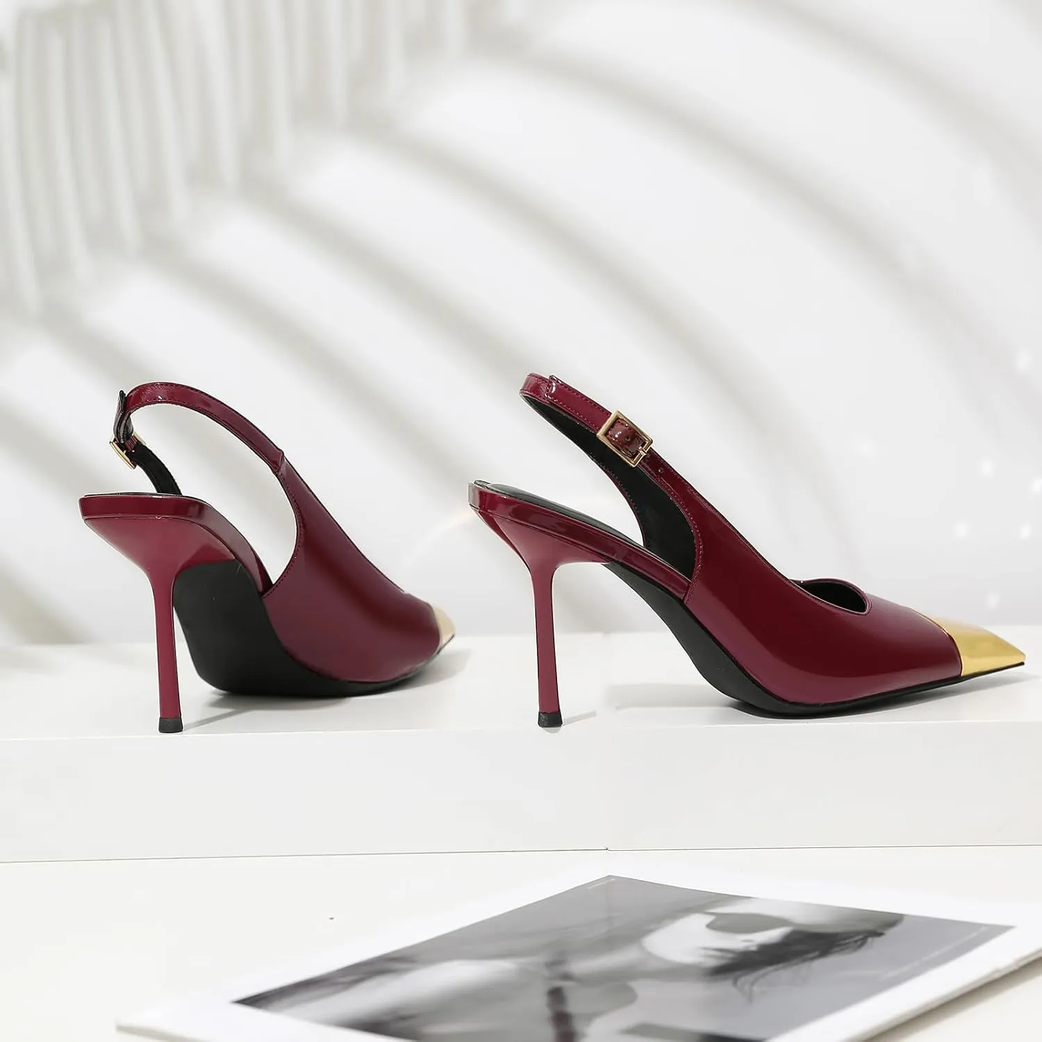 RIBONGZ Sexy Slingback Pumps Elegant Dressy Heels for Women Closed Toe Pointy High Heels Wedding Bride Prom Party Evening Shoes