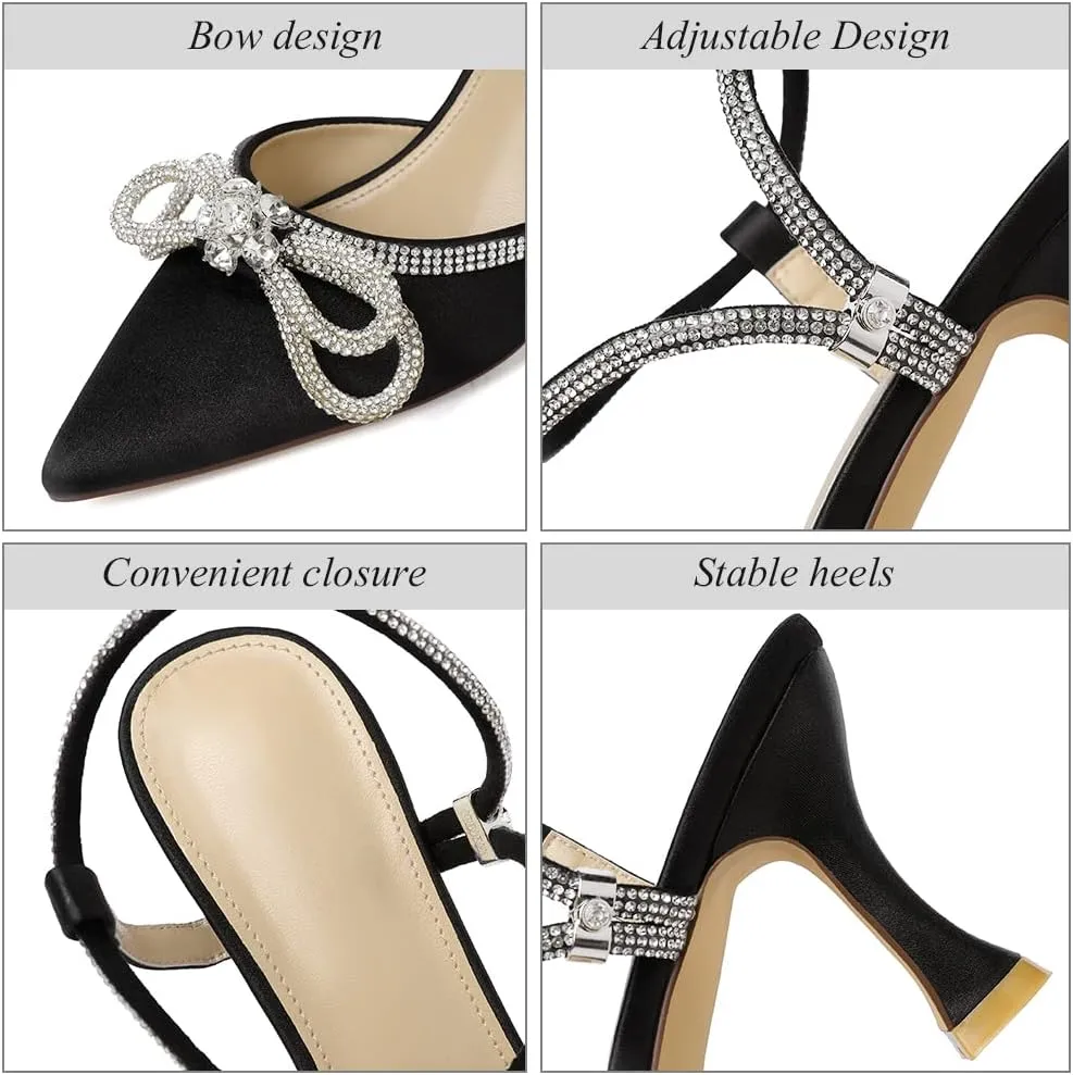 RIBONGZ Women's Wedding Shoes Glitter Sparkly Pointed Toe Strappy High Heels Sexy Ankle Strap Pumps Bridal Party Work Dress Shoes