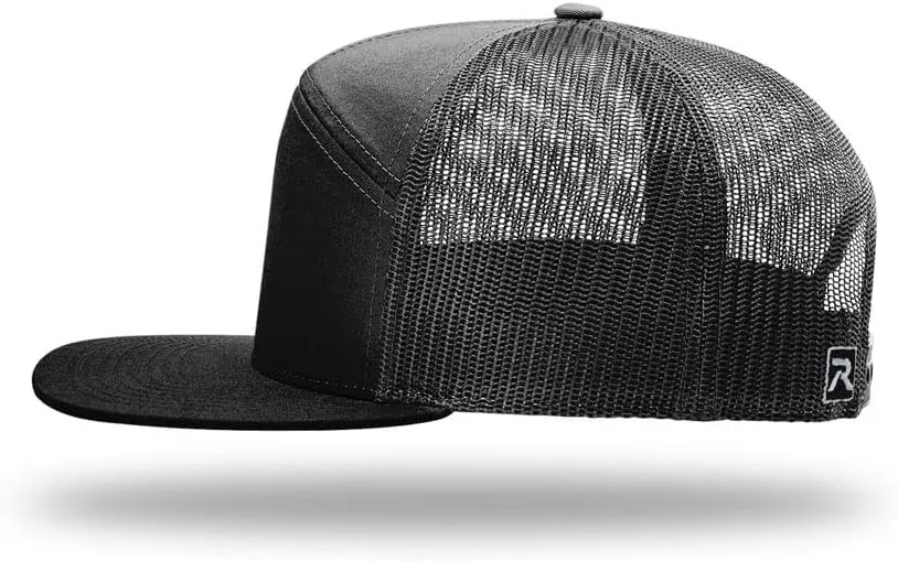 Richardson 168 Hi-Pro 7 Panel Flat Bill Adjustable Snapback Trucker Mesh Back Cap | OSFM | Bulk Pack Available