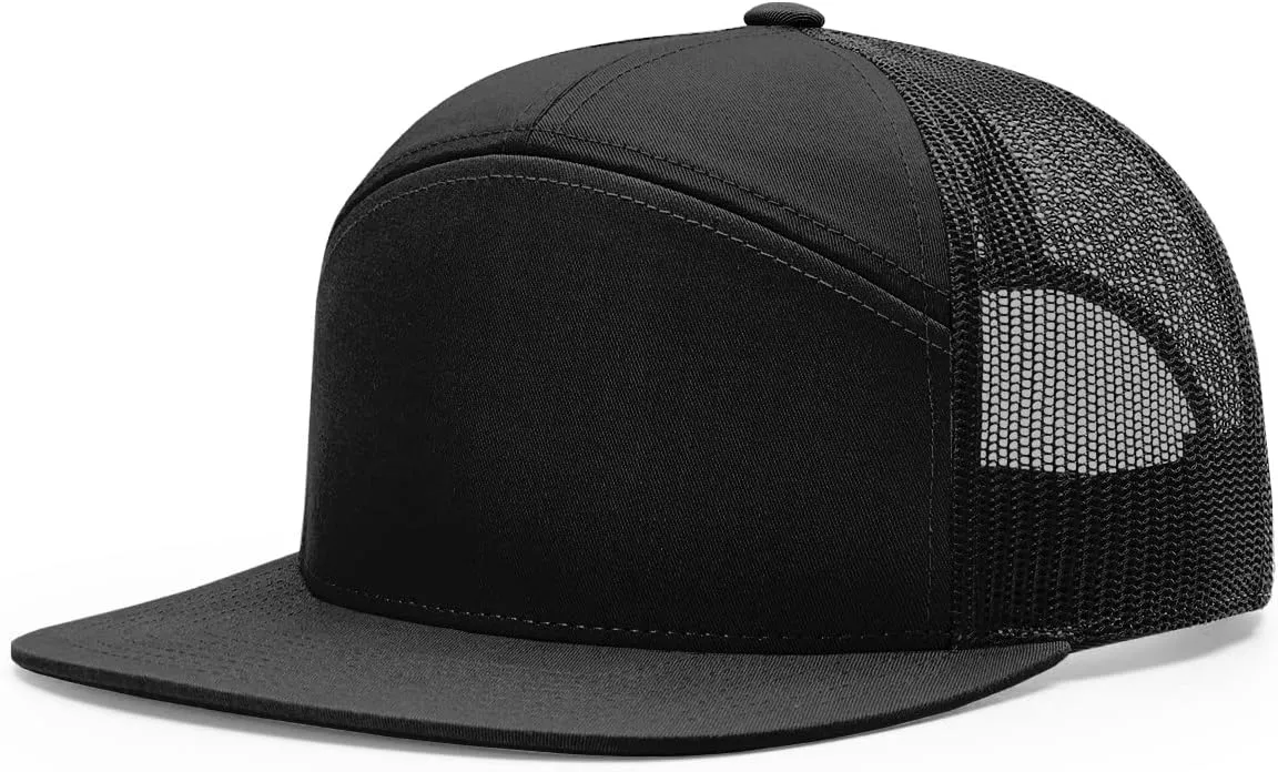 Richardson 168 Hi-Pro 7 Panel Flat Bill Adjustable Snapback Trucker Mesh Back Cap | OSFM | Bulk Pack Available