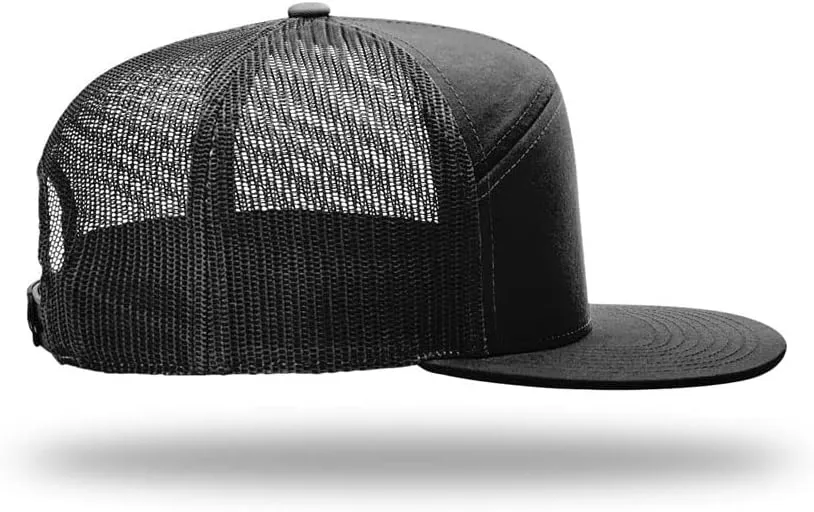 Richardson 168 Hi-Pro 7 Panel Flat Bill Adjustable Snapback Trucker Mesh Back Cap | OSFM | Bulk Pack Available