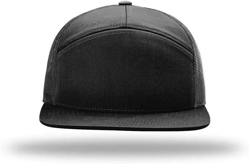 Richardson 168 Hi-Pro 7 Panel Flat Bill Adjustable Snapback Trucker Mesh Back Cap | OSFM | Bulk Pack Available