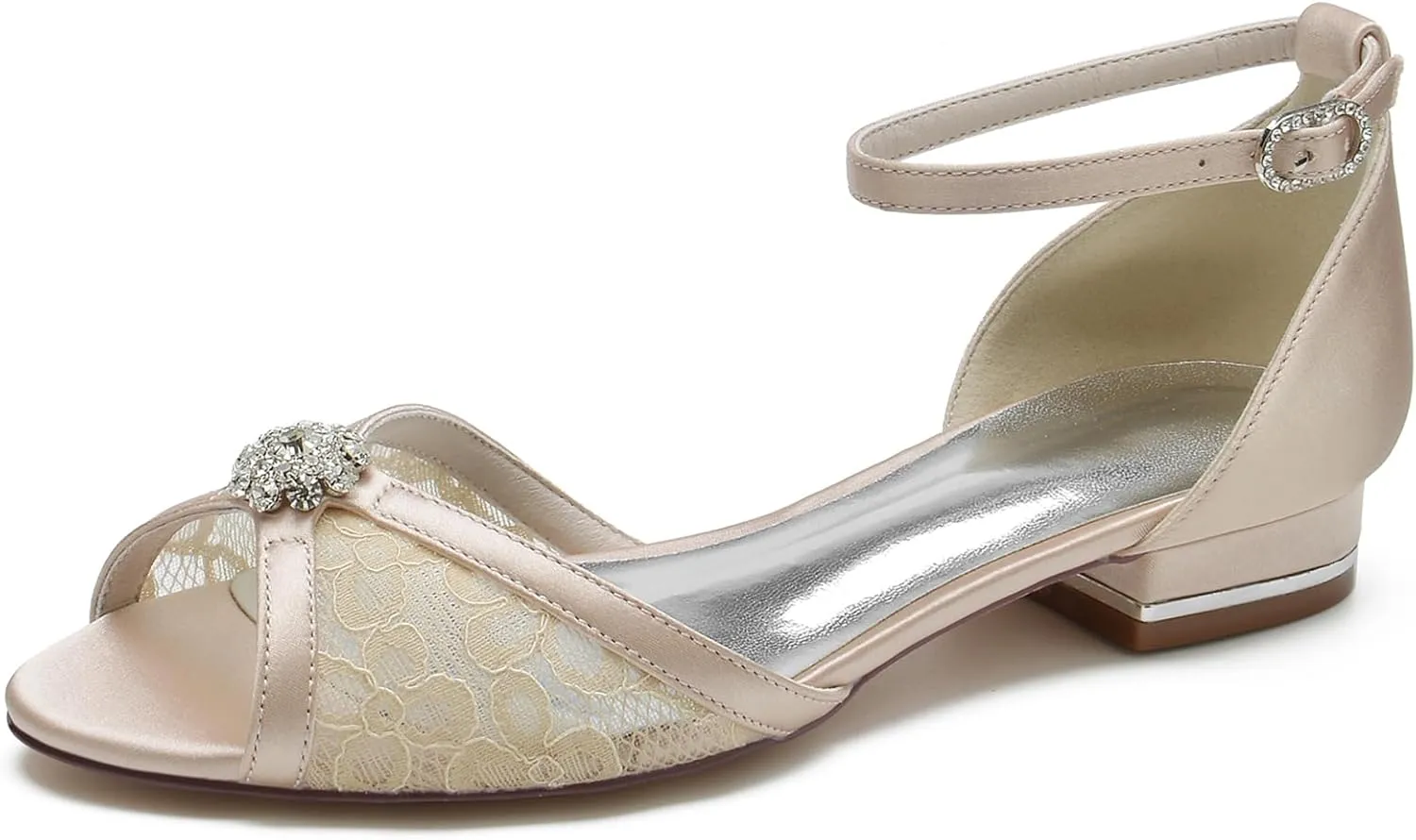 Roimaash Comfortable Wedding Shoes Flat Rhinestone Studs